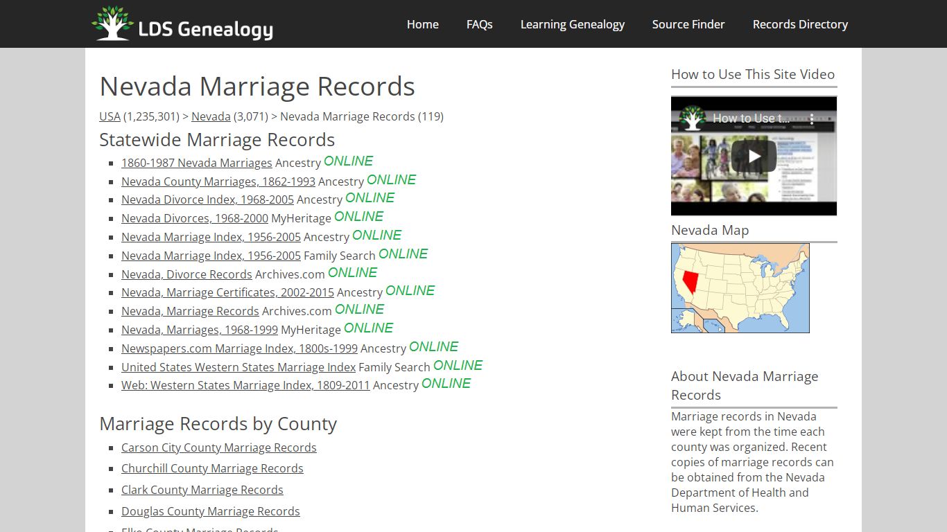 Nevada Marriage Records - LDS Genealogy